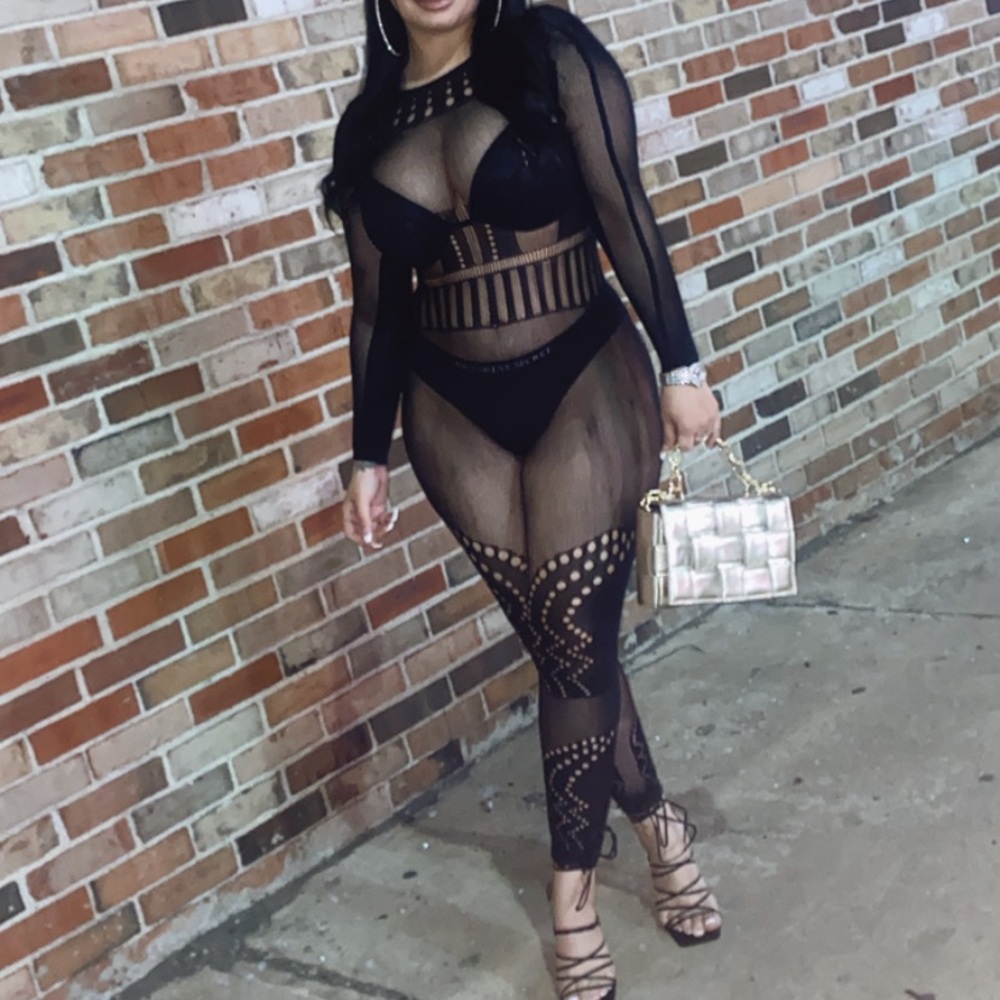 Brand new black see-through, one size jumpsuit